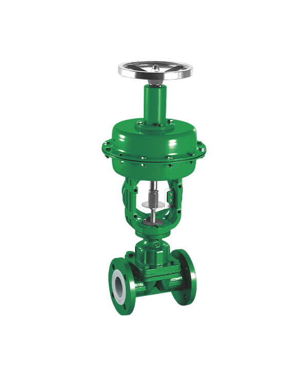 Fluorine lined pneumatic diaphragm regulating valve